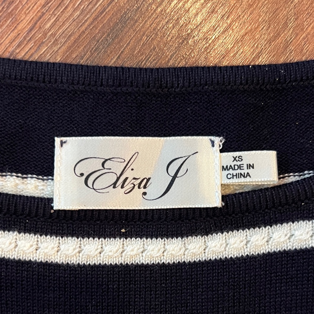 Eliza J -  Deep Nacy and White Striped Midi Dress - knit - Picture 2 of 7